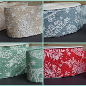 40mm 1 1/2 "Vintage stijl Franse linnen lint trim dennenappels dennenappels spar kerstmis * verkocht per meter * ivoor rustiek blauw groen rood niet bedraad