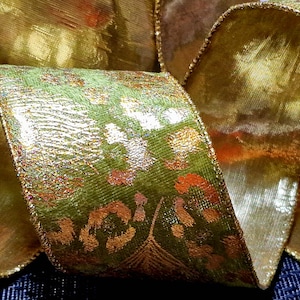 Gouden spiegel Lamè ondersteund Peridot groene pauw fluweel 2,5" bedraad lint kerstfeesten bruiloft strikken krans bomen