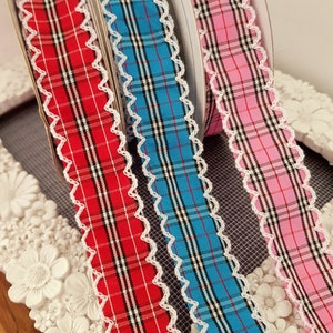 1 "brede lace edge tartan plaid lint - vele kleuren rood, blauw, roze, geschenken, taarten, ambachten, Kerstmis