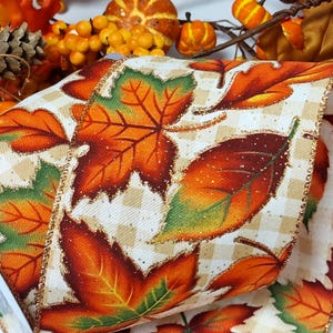 4&quot;  Glittery Autumn Leaves  Wire Wired Edge  Ribbon Harvest Autumn Fall Thanksgiving  cake, Wreath Trim, Bow UK Seller