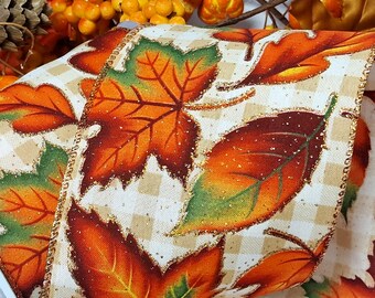 4"  Glittery Autumn Leaves  Wire Wired Edge  Ribbon Harvest Autumn Fall Thanksgiving  cake, Wreath Trim, Bow UK Seller