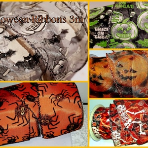 3m de 2.5 &quot;Tema de Halloween com fio de borda de fita, guirlandas, presentes, bolos, artesanato, morcegos do Reino Unido, bruxas, esqueleto de abóbora, aranhas brilhantes