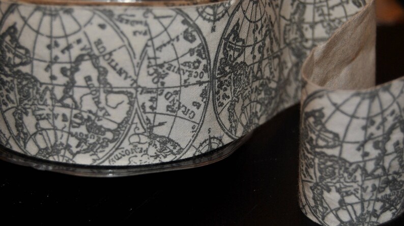World Map Craft Ribbon Vintage World Atlas Linen Ribbon, 2