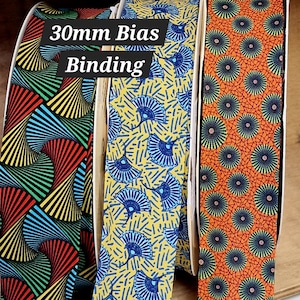 Japanese Designs.  Double Fold Bias Binding Tape 30mm 1.5"  trim sewing Quilting UK seller. Fans, Flowers, Geometric 100% Cotton