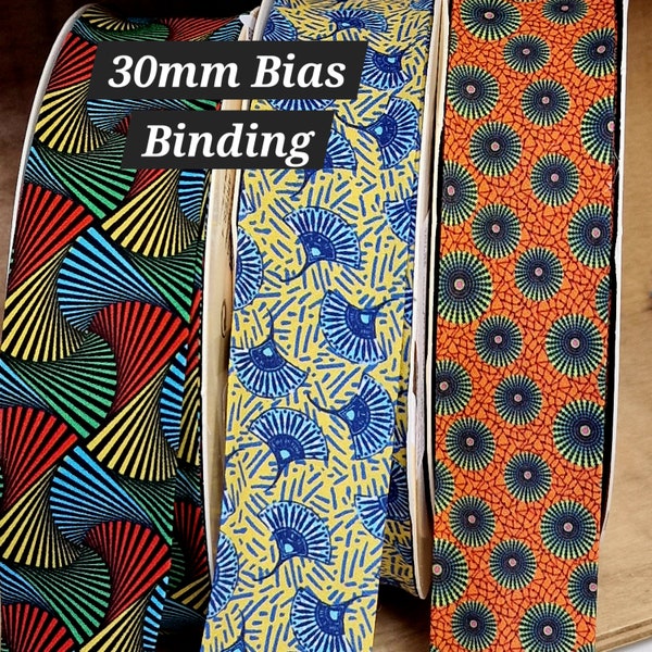 Japanese Designs.  Double Fold Bias Binding Tape 30mm 1.5"  trim sewing Quilting UK seller. Fans, Flowers, Geometric 100% Cotton