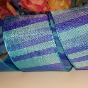 French Blue Stripe Wired Wire edge Ribbon, 1.5&quot; wide Wedding ,Bridal, craft , trim, sewing supplies, cake ribbon,