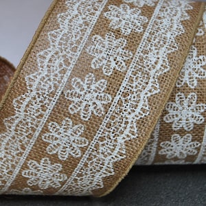 4" Lace Print Drahtrand Leinenband, Hessisch, Jute breite Borte, Weihnachten, Hochzeit, Vintage 100mm, Meterware