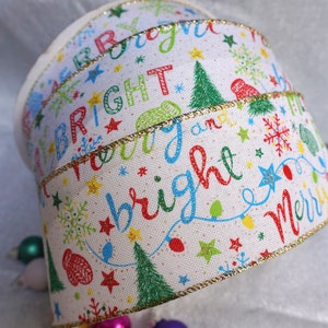 Glitter retro vrolijk en helder 2,5" brede draadrand bedraad lint kerst vintage strikken trim bloemen boomkrans VK verkoper