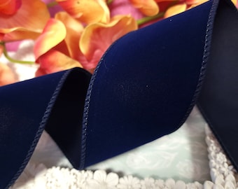 Midnight Blue Navy 2.5"  French Wired Edge Velvet Ribbon, Wedding, Wreaths Trees, Wreaths, Gifts, Cakes, Crafts