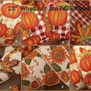 2.5" Wired Edge Ribbon | Harvest | Thanksgiving |  Autumn | Fall | Wreath | Orange | Gold | Harvest | Pumpkin | Maple | Leaf | Leaves |Craft