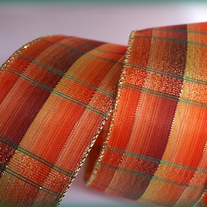 2,5 &quot;Breit Kupfer Ernte Festival Draht verdrahtet Rand Glitter Karo Tartan Band Herbst Kranz Thanksgiving Kuchen, Zierleiste, Schleife UK