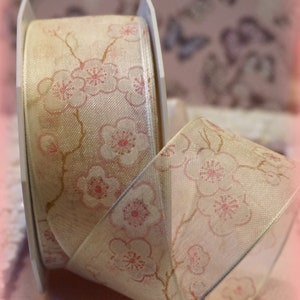 Japans |Kersenbloesem | Draadgeslepen | Bedrade rand | Lint | Roze | Ivoor | Frans |Bloemen | 1,5" | Bruiloft | Verjaardag| Brits lint