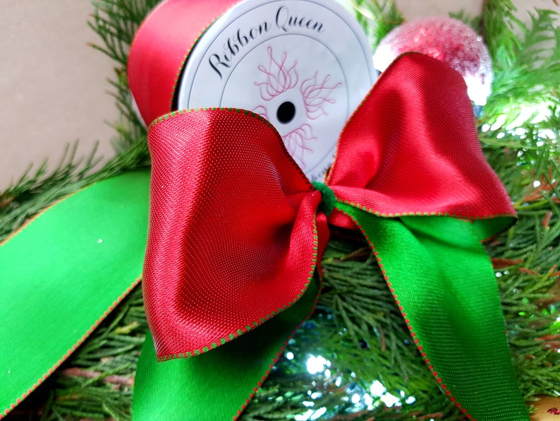 Red Green Reversible Double Satin Wire Edged Wired Ribbon 1.5 ...