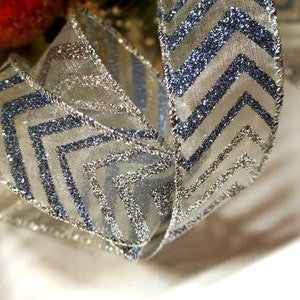 3m x 1,5 &quot; Zilver grijs grijs houtskool glitter Chevron Ombre Organza lint, Kerstmis, geschenken krans ambachtelijke uk lint, trim, feest