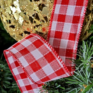 Guingão vermelho e branco Scandi, fita com fio de 38 mm (vendida por metro) Natal nórdico, presentes, bolos, costura, guirlanda de enfeites de árvores