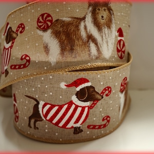 "3 m x 2,5"" Drahtrand-Band aus Draht, Weihnachten, Dackel, Collie, Dackel, Wurst, Dackel, Glitzer, Schleifen, Kuchenbaum, Besatz."