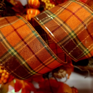2.5&quot; Wide  Brown Copper and Burnt Orange Autumn Check  Wire Wired Edge Ribbon Autumn Fall Thanksgiving Trim, Bow  Wreath UK
