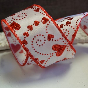Branco vermelho glitter corações dia dos namorados casamento com fio borda fita de cetim, 1,5 "de largura, acabamento artesanal, fita de bolo de costura, Natal, dia dos namorados