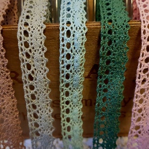 15mm 1/2" Vintage Style French 100% Cotton Lace Trim Ribbon Trim Wedding Sewing Quilting *Sold Per Metre* Ivory Blue Green Grey Pink Mocha