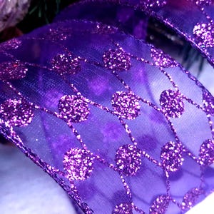 2,5&quot; paars violet glitter organzadraad bedrade rand lint, herfstfeest kerst, bruiloft kransversiering, strik VK