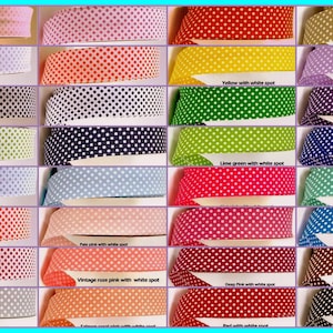 Hohe Qualität 70% Baumwolle Spotty Dotty Polka Dot Doppelfalz Schrägband 30mm 1&quot; Handwerk trimmen Nähen Quilten 36 Farben UK Verkäufer
