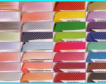 High Quality 70% Cotton Spotty Dotty  Polka Dot  Double Fold Bias Binding Tape 30mm 1"  craft  trim sewing Quilting 36 colourways UK seller