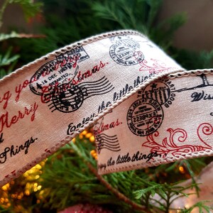 RIBBON QUEEN Vintage Style Leinen / Sackleinen Post Briefmarken Draht Wired Kantenband - Weihnachtsbaum Besatz, Kunsthandwerk