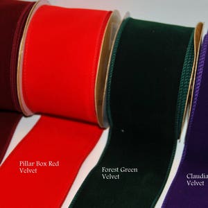 2.5" Wired Edge Velvet Ribbon Purple, Green, Red, Burgundy Christmas, Trees, Wreaths, Gifts, Cakes, Crafts