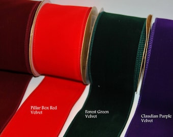 2.5&quot; Wired Edge Velvet Ribbon Purple, Green, Red, Burgundy Christmas, Trees, Wreaths, Gifts, Cakes, Crafts
