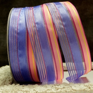Lavender and Pink Stripe Organza Taffeta  1.5&quot; Wide Wire Edged Wired  Ribbon  Vintage  Easter Summer Spring  Parties Price per metre UK