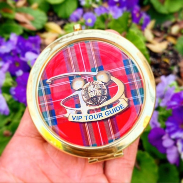 FL Plaid Tour Guide - Compact Mirror. Cast Member. Platinum Gold, Antique Bronze.