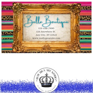 Cartão de visita para download instantâneo - Moldura dourada ornamentada Serape - Marca de loja boutique - Modelo editável - Código de desconto Obrigado - Loja Etsy