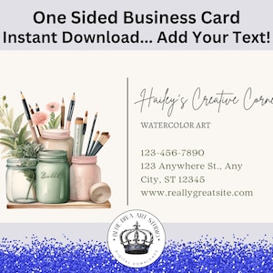 Modèle vierge de carte de visite à téléchargement immédiat, Image de marque de l'artiste aquarelliste, Ajoutez votre texte, Boutique studio artistique minimaliste, Carte de coupon