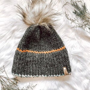 Adult Double Brimmed Hat with Faux Fur Pompom - Winter Hat - Accessories