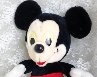 Vintage Disney Mickey Mouse Plush Toy 14" Tall Hard Plastic Eyes and Nose Hard Stuffing
