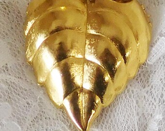 1969-70 Vintage Avon Golden Leaf Perfume Glace Brooch Pin with Brocade inside - 2 1/4&quot; tall x 1 1/2&quot; wide