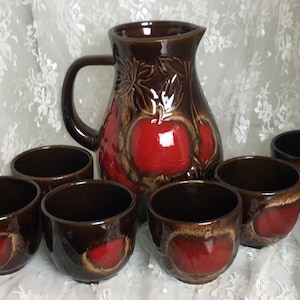 Vintage W. Germany Apple Pitcher with 6 Cups
