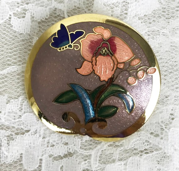 Vintage SITI Scarf Clip Goldton Enamel Flower & B… - image 1