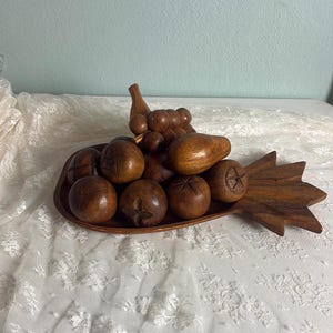Mid-Century Modern Wooden Fruit Bowl Set