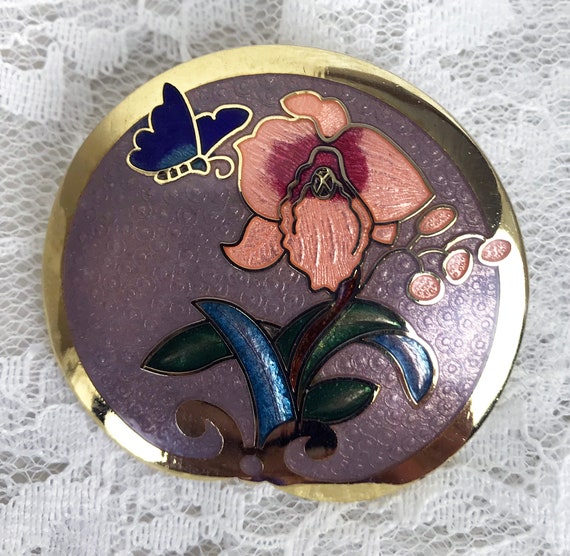 Vintage SITI Scarf Clip Goldton Enamel Flower & B… - image 3