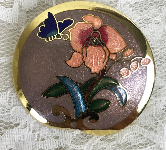 Vintage SITI Scarf Clip Goldton Enamel Flower & B… - image 2
