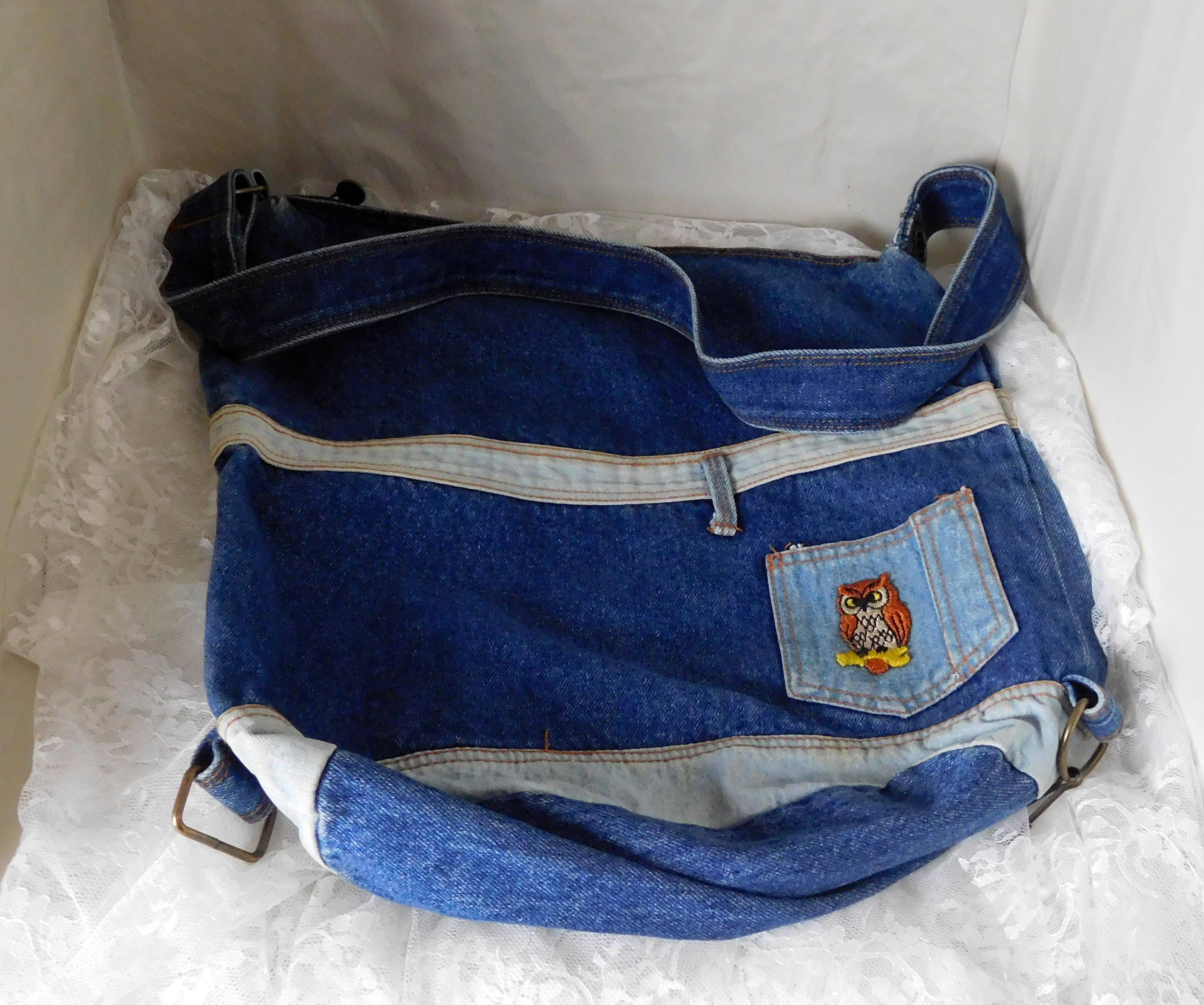 Blue Denim Mens Casual Small Vertical Messenger Bag Jean Side Bag Cour
