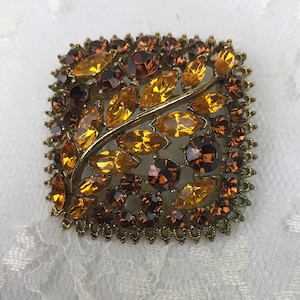 Beautiful Golden Leaf Brooch 1.75” Square