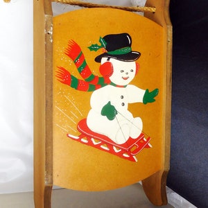 Vintage 1960&#39;s Snowman Sled Sleigh Toboggan/Hanging Shelf Holiday Decoration