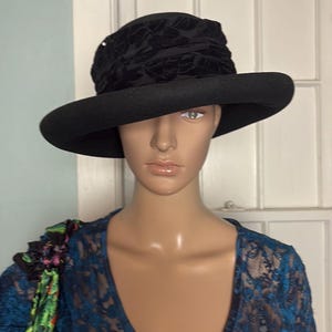 Sophisticated Wool Black Wide-Brimmed Hat
