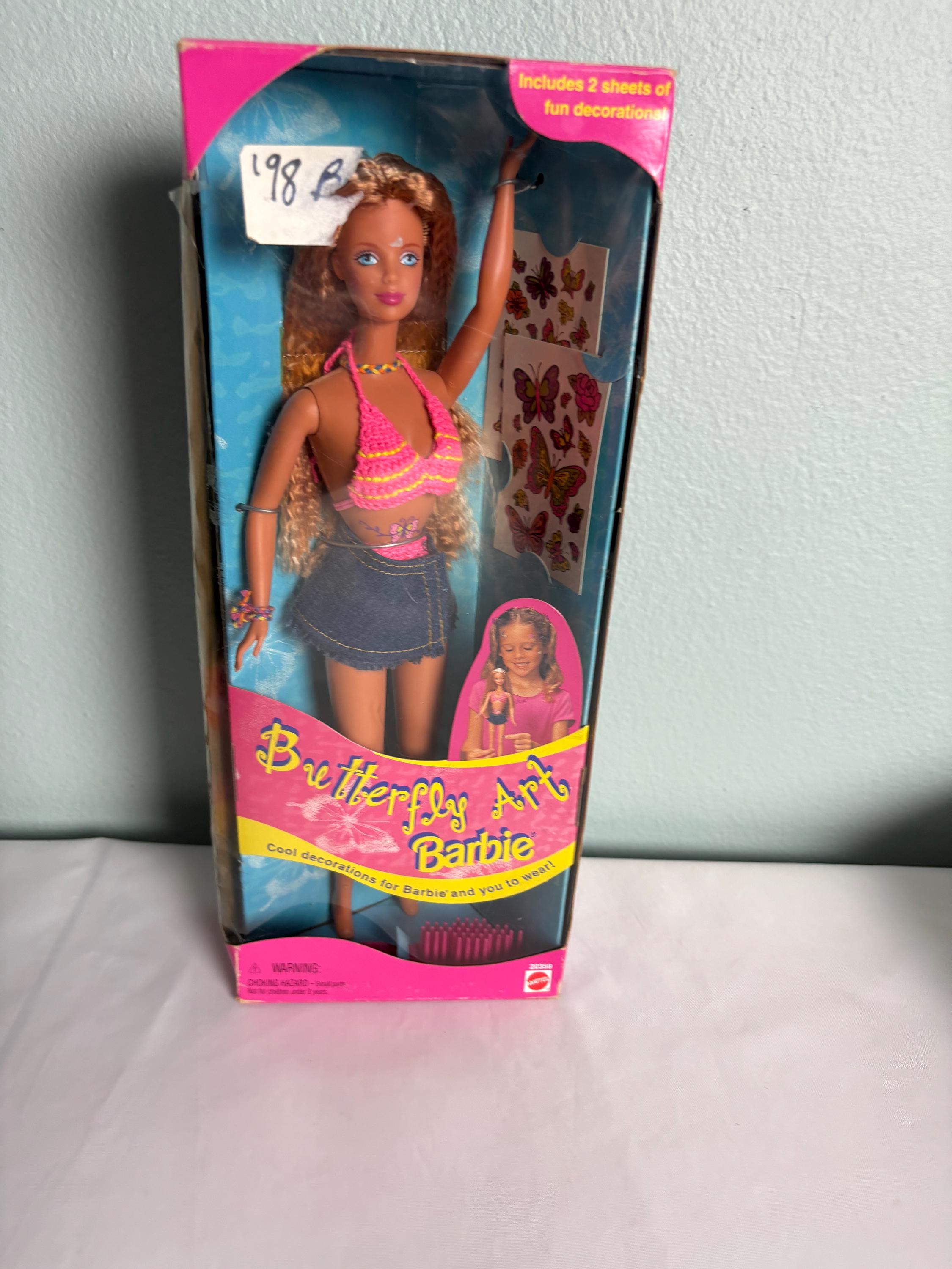 1998 Mattel Butterfly Art Barbie 20359 Dark Blonde Hair Blue Eyes