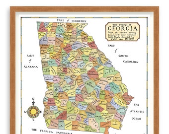 Map of Georgia, State of Georgia Map, Georgia Map, Georgia Print, Collectible Map, Georgia State Map Print