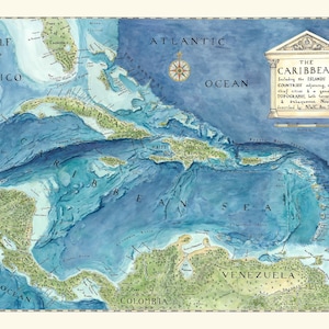 Mapa das ilhas do Caribe, mapa do Caribe, presente de mapa do Caribe, presente de inauguração costeira, impressão de mapa, arte de mapa