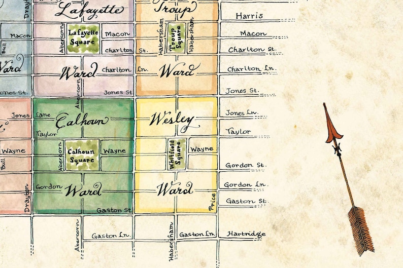 Savannah Georgia Map, Savannah Map, Historic Wards &amp; Squares of ...