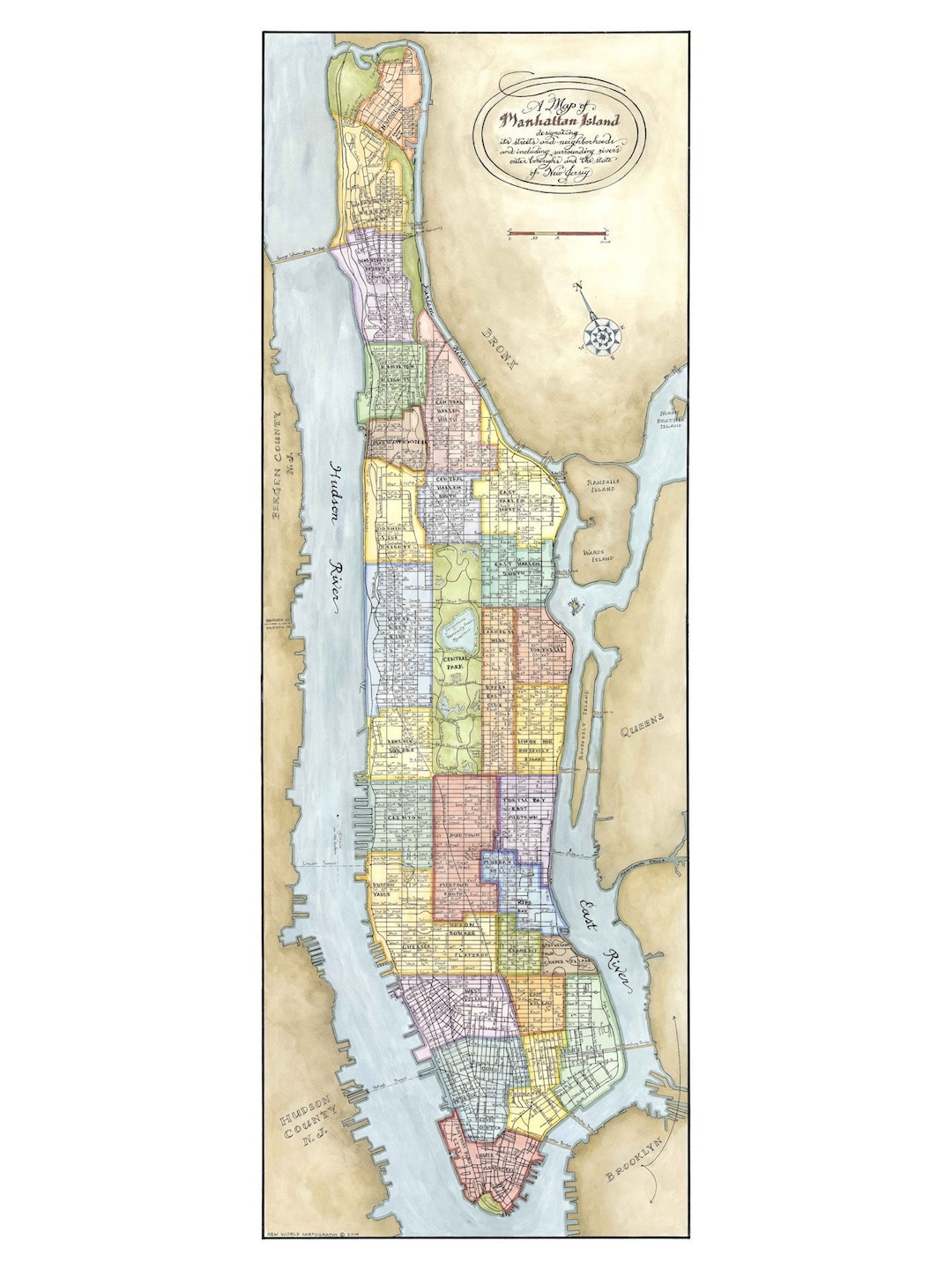 Manhattan Map, Map Art, Print of Manhattan Island Etsy